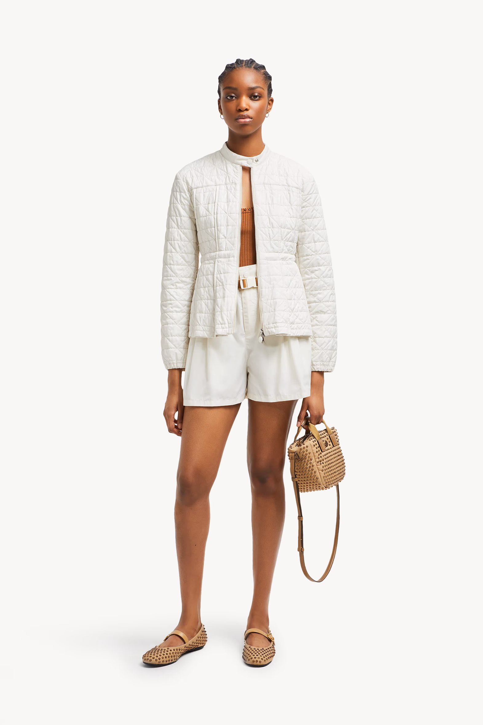 Craon Square-Quilted Short Padded Jacket White Moncler 0